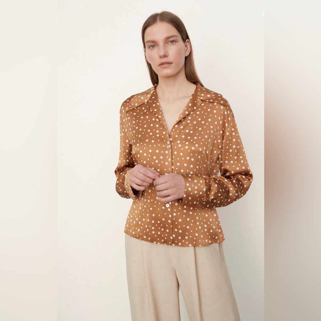 Nwt $345 Vince Tossed Dot Button-Front Silk Blouse Top